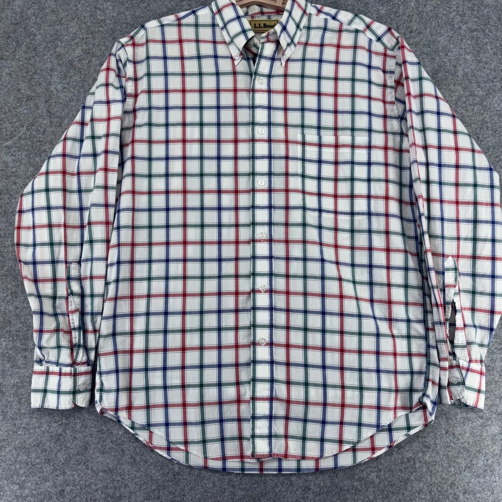Vintage LL Bean Mens Medium Plaid Button Shirt Long Slev 100% Cotton Multi-Color